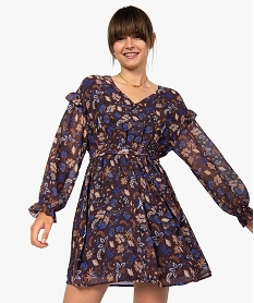 GEMO Robe femme courte en voile à motifs fleuris Imprimé