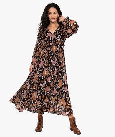 GEMO Robe femme longue en voile fleuri et plissé Imprimé