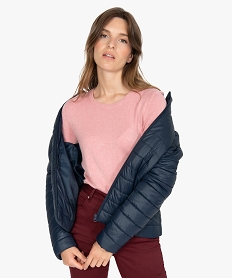 GEMO Blouson femme matelassé avec col montant Bleu