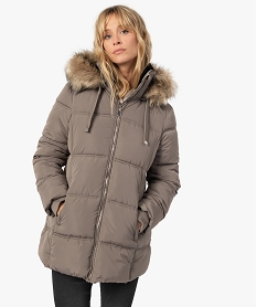 GEMO Blouson femme matelassé avec capuche amovible Brun