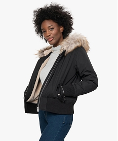 GEMO Blouson femme avec doublure chaude et capuche Noir