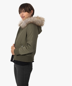 GEMO Blouson femme avec doublure chaude et capuche Vert