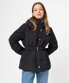 GEMO Blouson femme matelassé à ceinture et capuche Noir