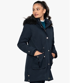 GEMO Parka femme à capuche avec bord amovible Bleu