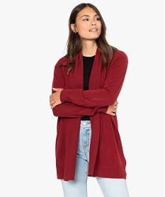 GEMO Gilet femme porté ouvert avec col châle côtelé Rouge