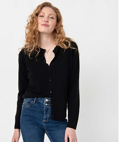 GEMO Gilet à col rond en maille fine femme Noir