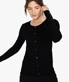 GEMO Gilet femme en maille fine avec boutons fantaisie Noir
