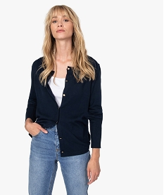 GEMO Gilet femme en maille fine avec boutons fantaisie Bleu