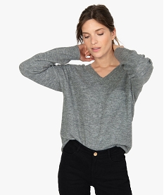 GEMO Pull femme col V en maille ultra douce gris standard