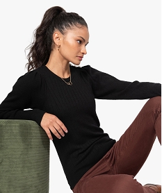 GEMO Pull femme avec manches froncées et boutons sur l’épaule Noir