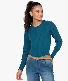 GEMO Pull femme avec manches froncées et boutons sur l’épaule Violet