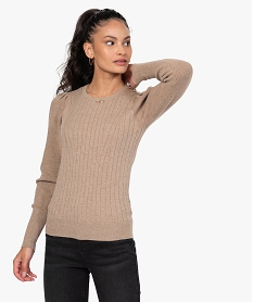 GEMO Pull femme avec manches froncées et boutons sur l’épaule Beige