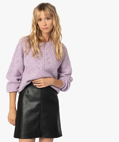 GEMO Pull femme en maille ajourée sur l’avant Violet