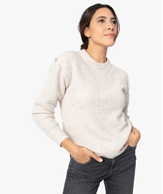 GEMO Pull femme avec volant sur les épaules Beige