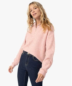 GEMO Pull femme avec col camionneur zippé Rose