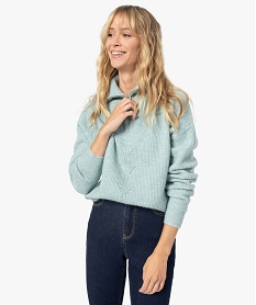 pull femme avec col camionneur zippe vertC010401_1