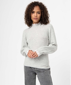 pull femme avec details en broderie anglaise effet 2-en-1 gris pullsC010901_1