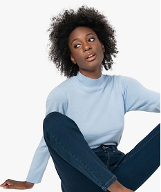 GEMO Pull femme col montant coloris uni bleu vif