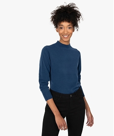 GEMO Pull femme col montant coloris uni bleu standard