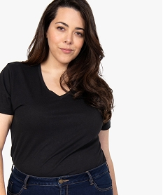 tee-shirt femme grande taille a manches courtes et col v noir t-shirts en cotonC016801_2