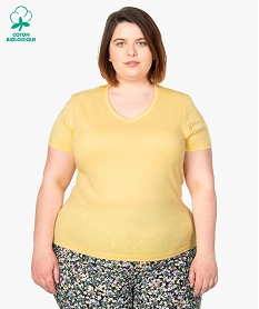 GEMO Tee-shirt femme grande taille à manches courtes et col V Jaune