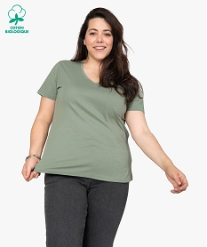 GEMO Tee-shirt femme grande taille à manches courtes et col V Vert