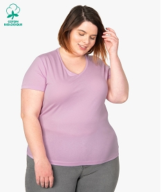 GEMO Tee-shirt femme grande taille à manches courtes et col V Rose