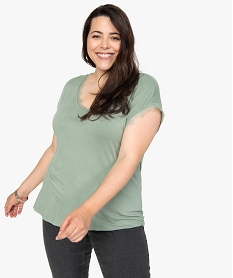 GEMO Tee-shirt femme grande taille sans manches avec finitions dentelle Vert