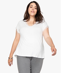 GEMO Tee-shirt femme grande taille sans manches avec finitions dentelle Beige