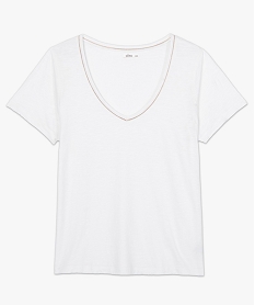 GEMO Tee-shirt femme grande taille à col V avec liseré pailleté Blanc