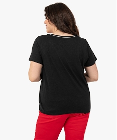 tee-shirt femme grande taille a col v avec lisere paillete noirC017901_3