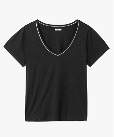 tee-shirt femme grande taille a col v avec lisere paillete noirC017901_4