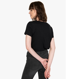 tee-shirt femme a manches courtes et grand col v noirC019301_3