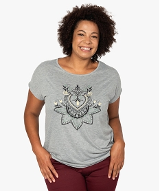 GEMO Tee-shirt femme grande taille à manches courtes à motifs Gris