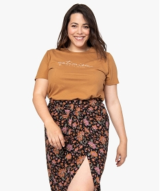 tee-shirt femme grande taille a manches courtes imprime orangeC021901_1
