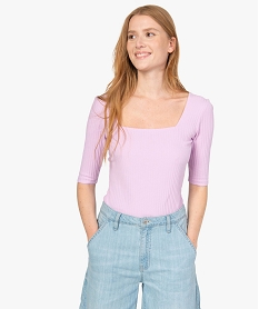 GEMO Tee-shirt femme à manches courtes en maille côtelée Rose