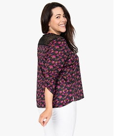 GEMO Tee-shirt femme grande taille imprimé col V et dos dentelle Imprimé