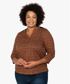 GEMO Tee-shirt femme grande taille imprimé col V et dos dentelle Orange