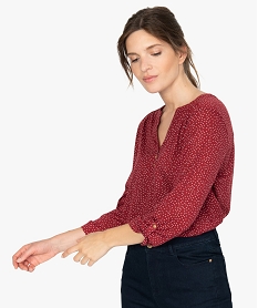GEMO Tee-shirt femme manches 34 imprimé à col original Rouge