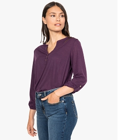 GEMO Tee-shirt femme à manches longues et dos dentelle Violet