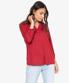 GEMO Tee-shirt femme à manches longues et dos dentelle Rouge