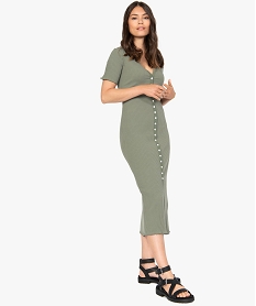 GEMO Robe chemise femme en maille côtelée et manches courtes vert standard