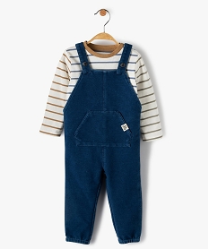 GEMO Ensemble bébé garçon 2 pièces salopette + tee-shirt rayé Bleu