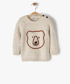 pull bebe garcon an maille chinee avec tete d’ours brodee beigeC039901_1