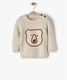 GEMO Pull bébé garçon an maille chinée avec tête d’ours brodée Beige