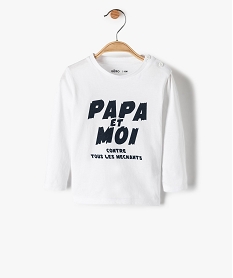 GEMO Tee-shirt bébé garçon à manches longues avec message blanc vif