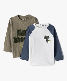 GEMO Tee-shirt bébé garçon à manches longues avec motifs (lot de 2) Vert