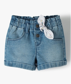 GEMO Short bébé fille en jean avec taille froncée Gris