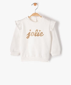 sweat bebe fille avec inscription pailletee et volants aux epaules beigeC047701_1