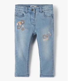 GEMO Jean bébé fille slim avec fleurs brodés Gris